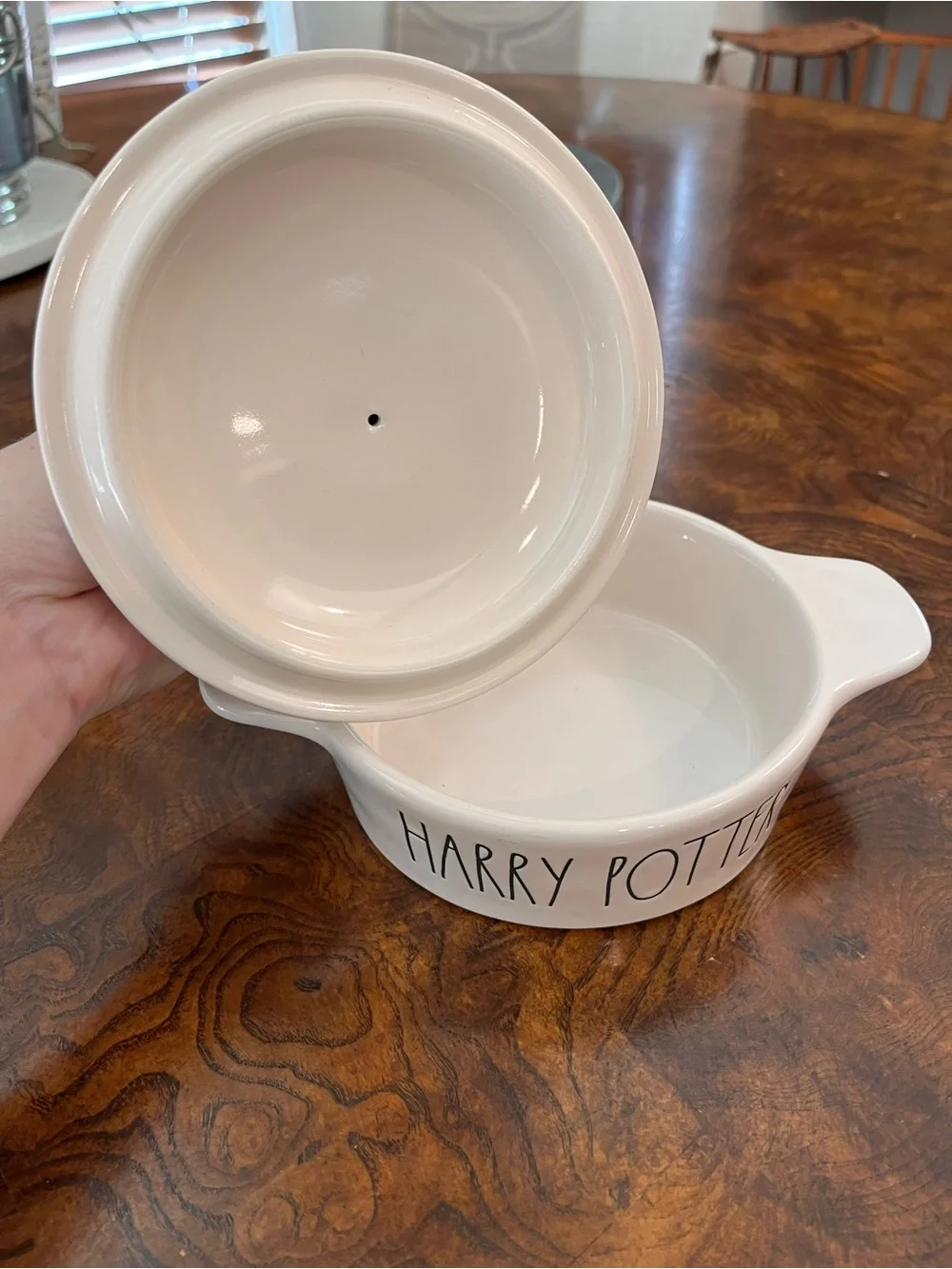 Collectable Rae Dunn/Harry Potter White Ceramic Covered Dish with Owl Knob